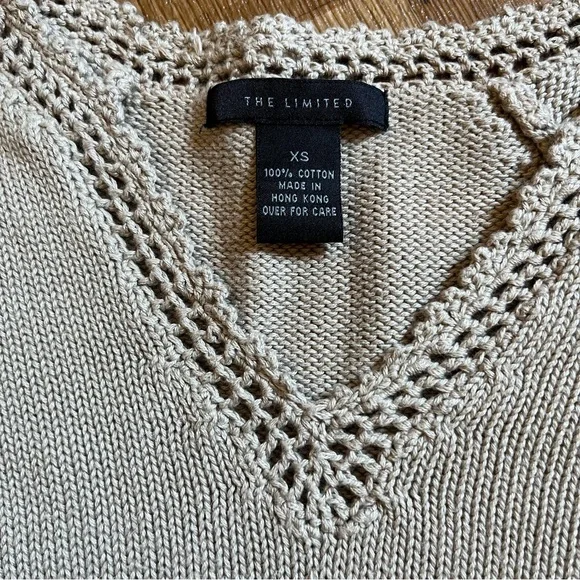 SOLD The Limited Beige V-Neck Sweater with Knit Detail and Bell Sleeves - Picture 3 of 6
